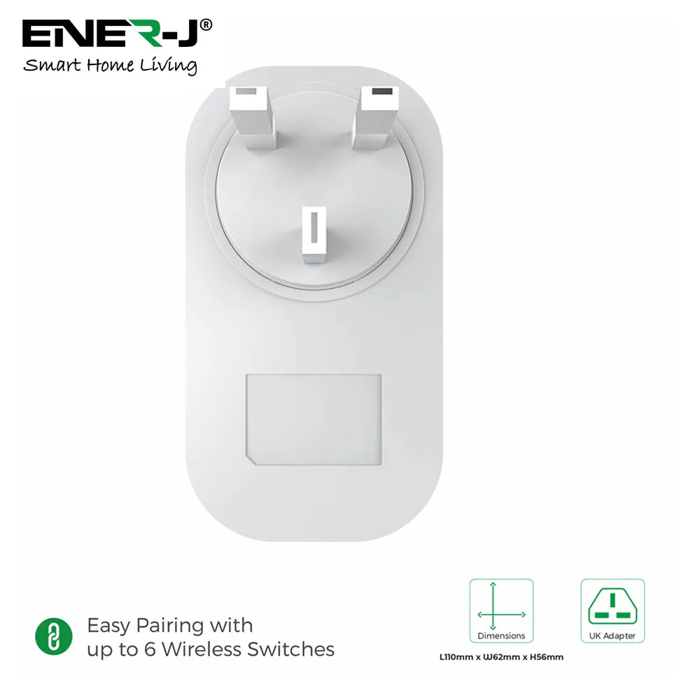 13A Wireless Plug Adapter   1 Gang Switch Eco Series, White Body, Wireless Turn On/Off any appliance