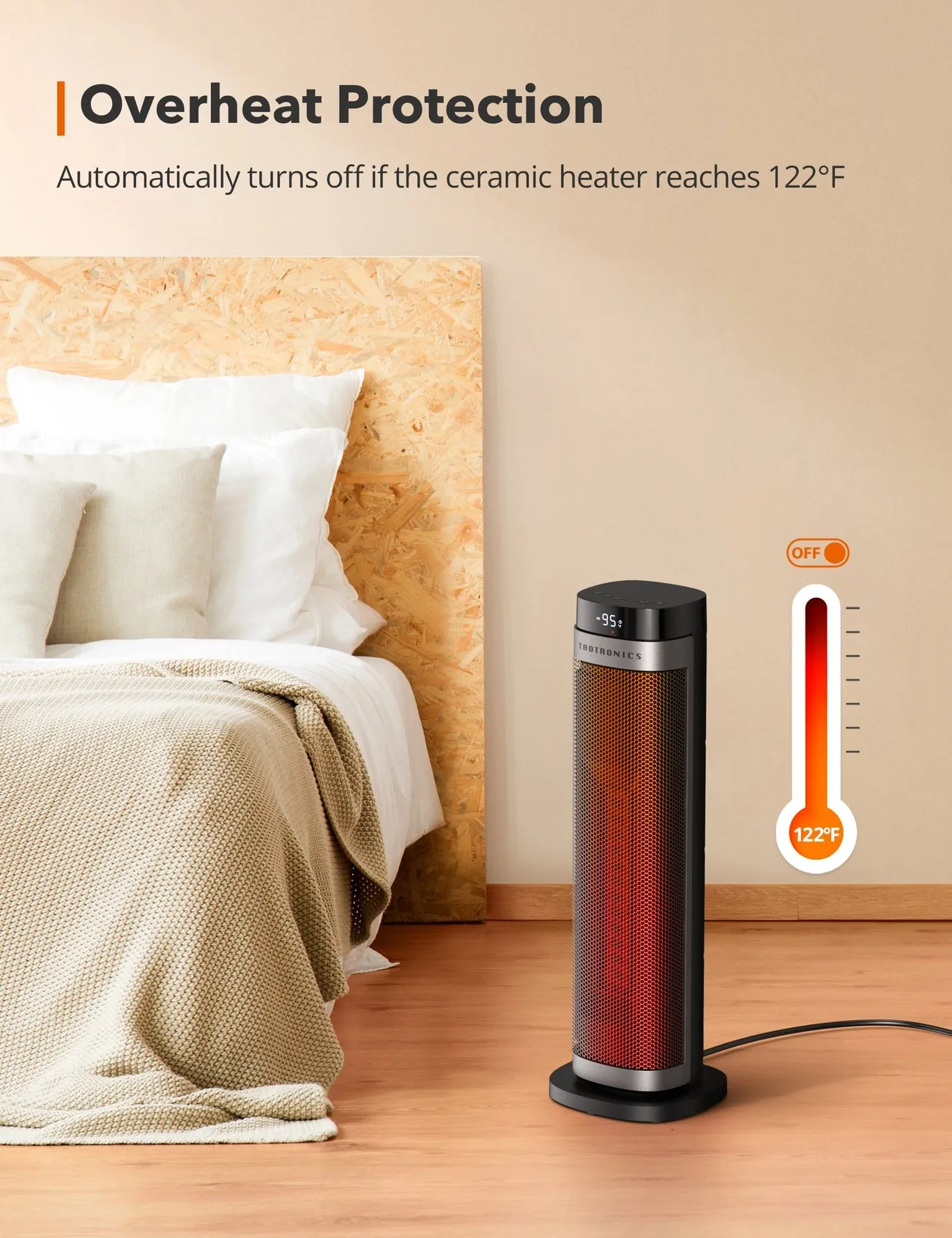 24" Electric Space Heater, 1500W Fast Heating Safety Protection with 3 Adjustable Heat Levels