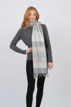 5 Square Check Cashmere Wide Scarf - Brume