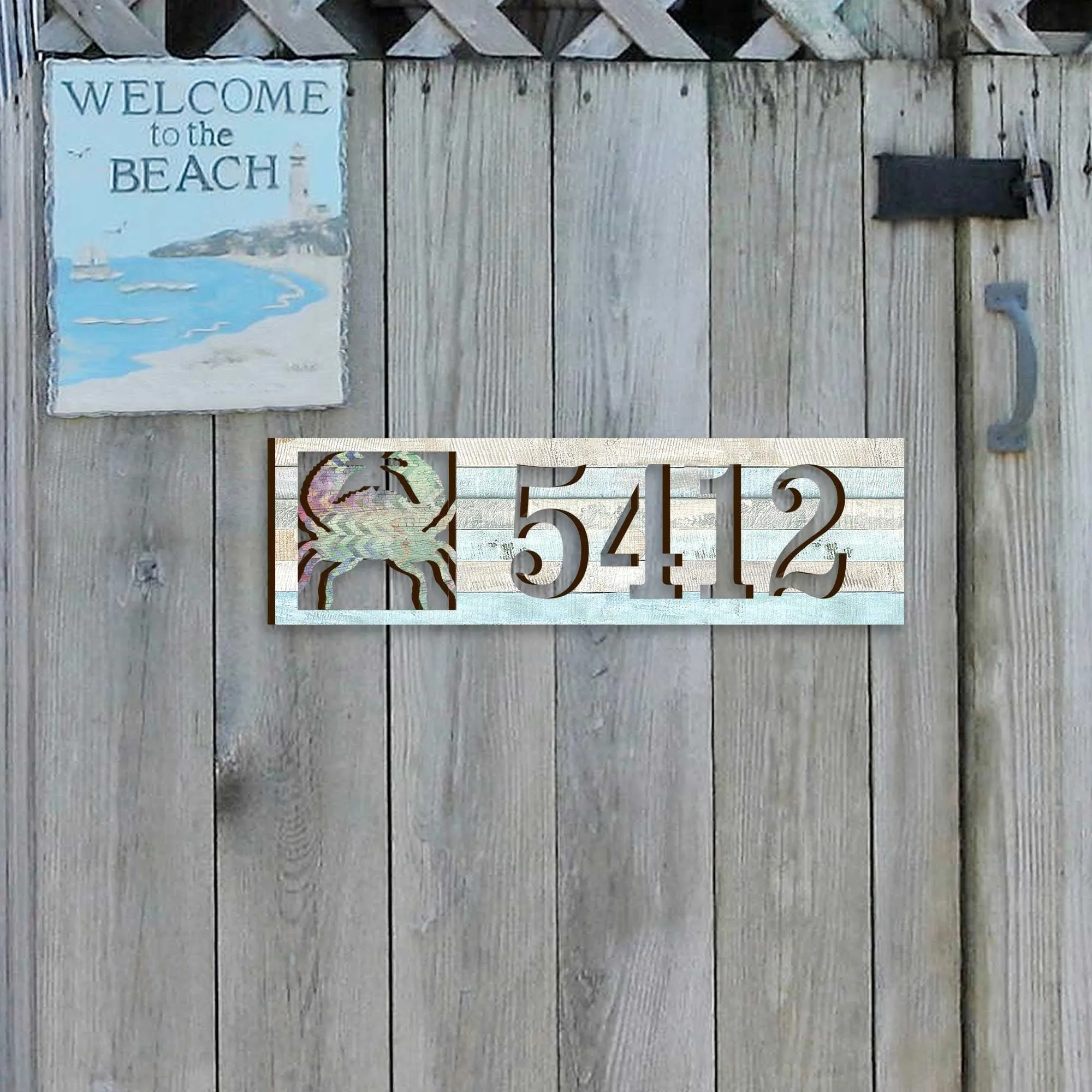 Address sign - Address House Numbers - Coastal Door Numbers Sign - Crab Wooden House Number Plaque - Custom Home Address Sign MA989817