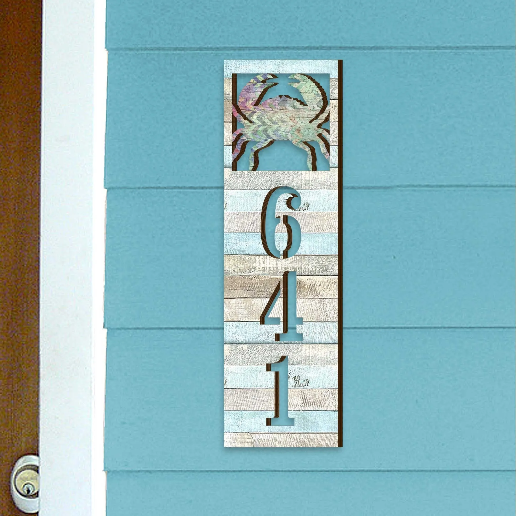 Address sign - Address House Numbers - Coastal Door Numbers Sign - Crab Wooden House Number Plaque - Custom Home Address Sign MA989817