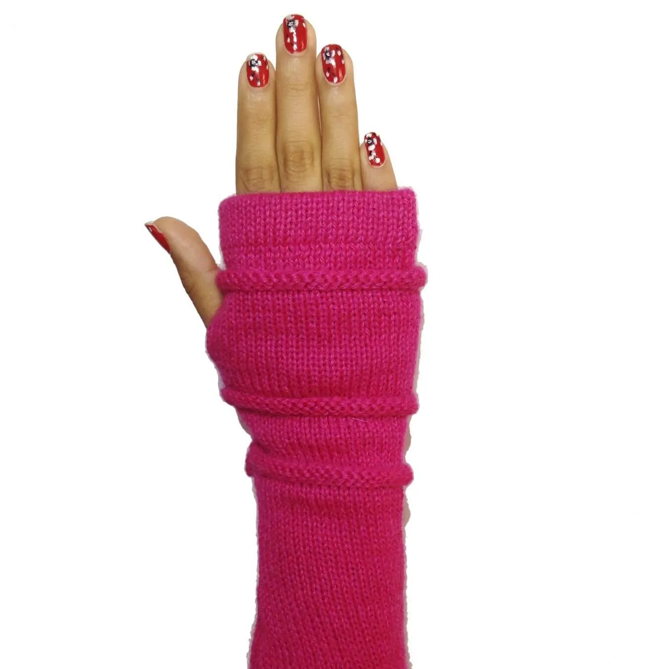 Alpaca Fingerless Gloves Hot Pink