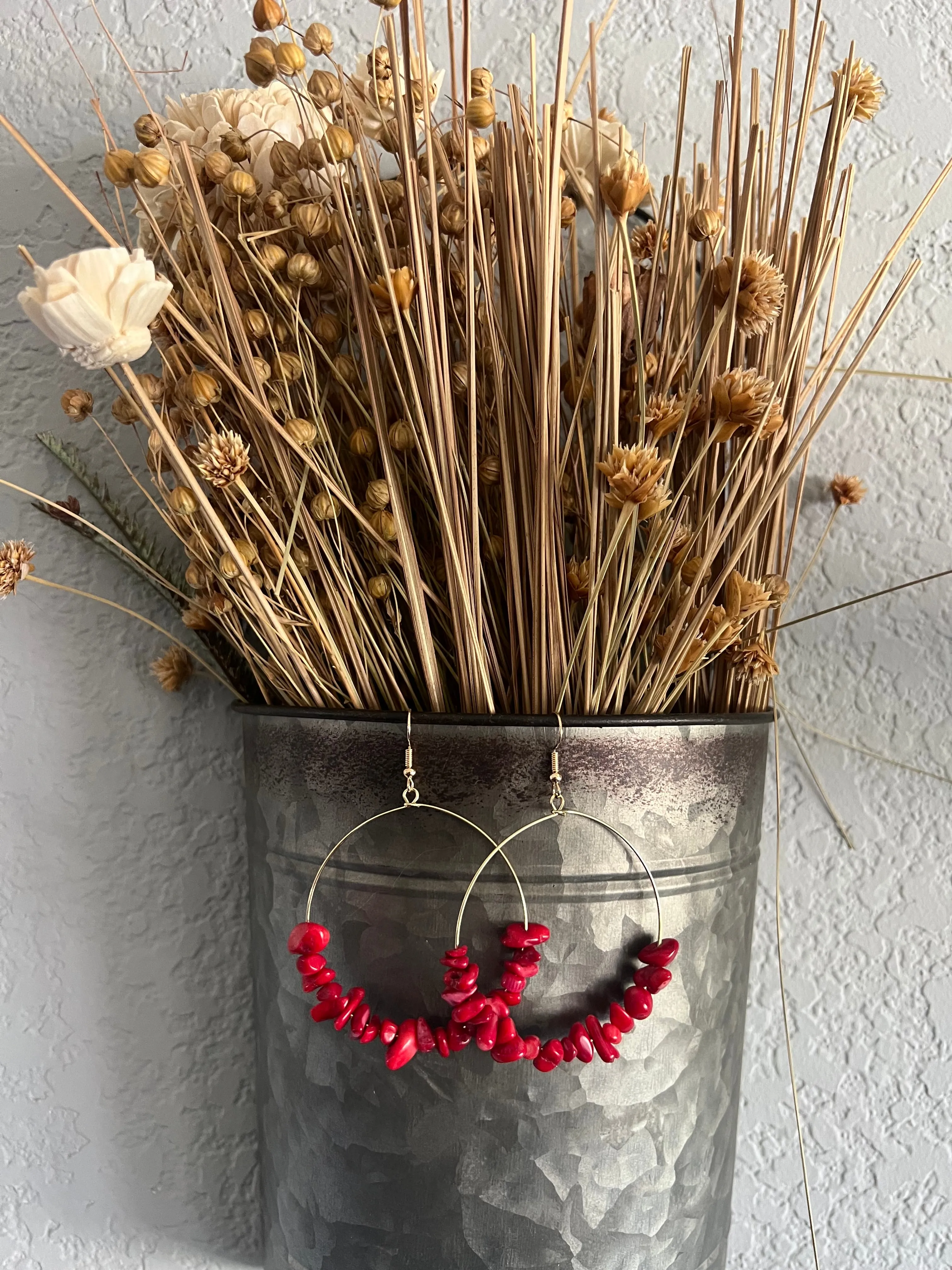 Beautiful Red Stone Hoop Earrings