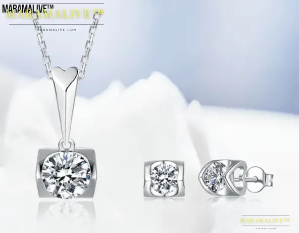 Beautiful S925 Sterling Silver Inlaid Moissanite Stud Necklace Two Piece Set -A Sparkle as Radiant as Your Love