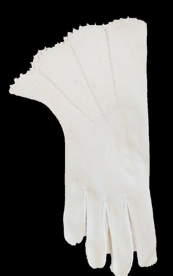 BEAUTIFUL VINTAGE '50s / '60s CREAM FAGOTING GAUNTLET GLOVES WITH EMBROIDERY