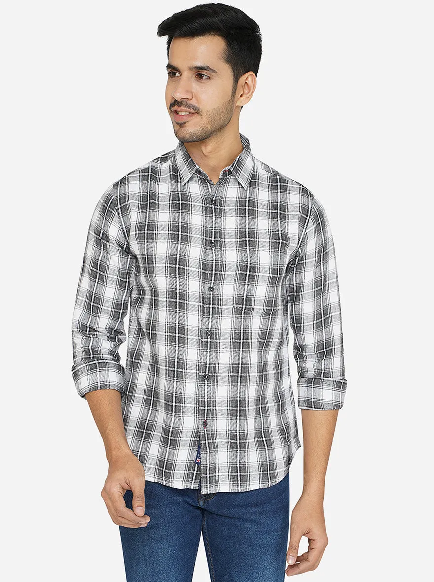 Black Checked Slim Fit Semi Casual Shirt | Greenfibre