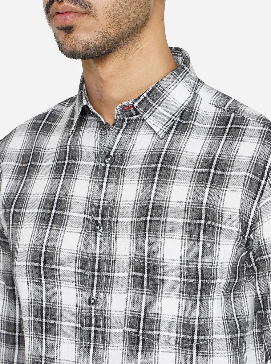 Black Checked Slim Fit Semi Casual Shirt | Greenfibre