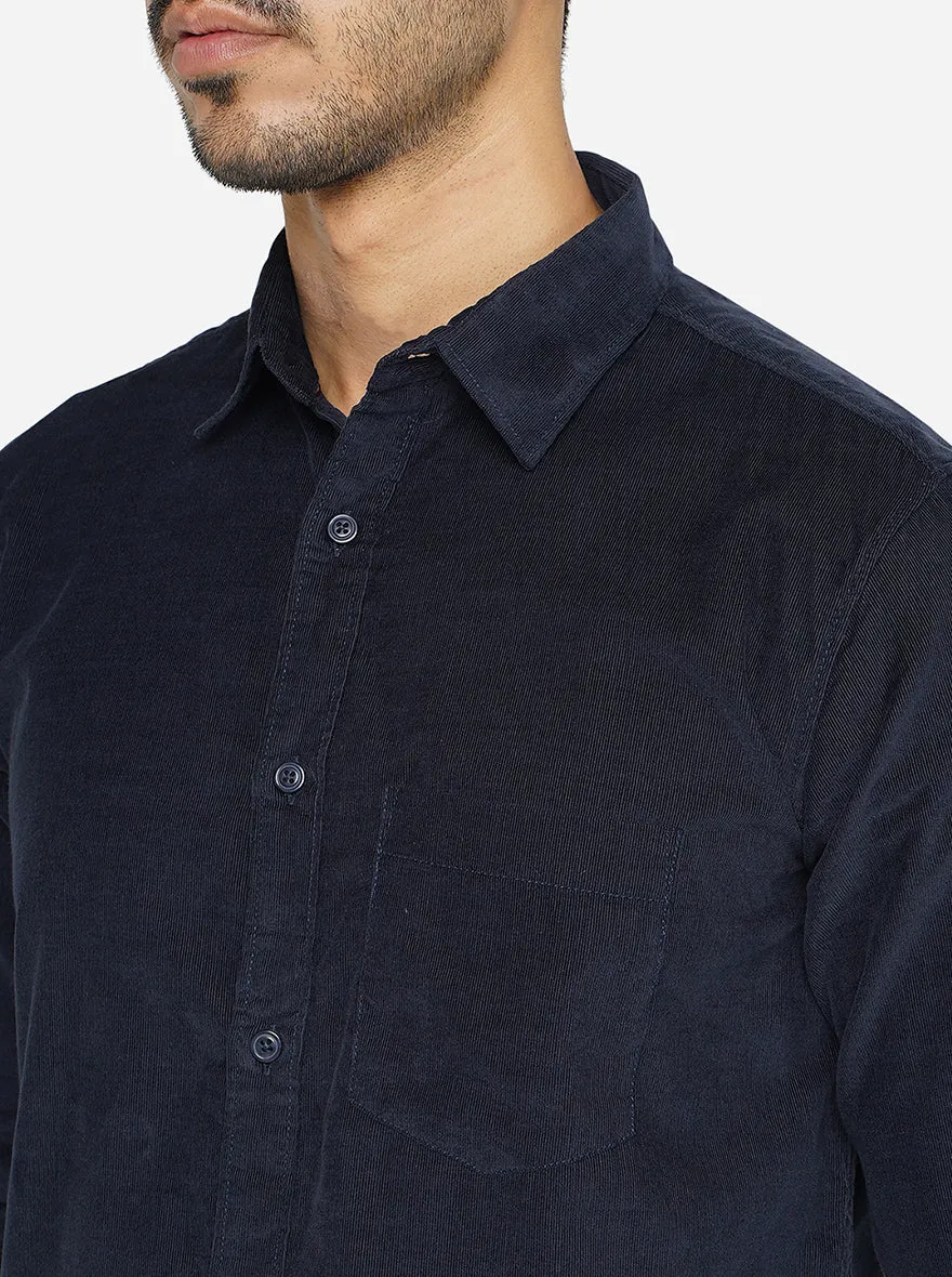 Blue Solid Slim Fit Semi Casual Shirt | JadeBlue