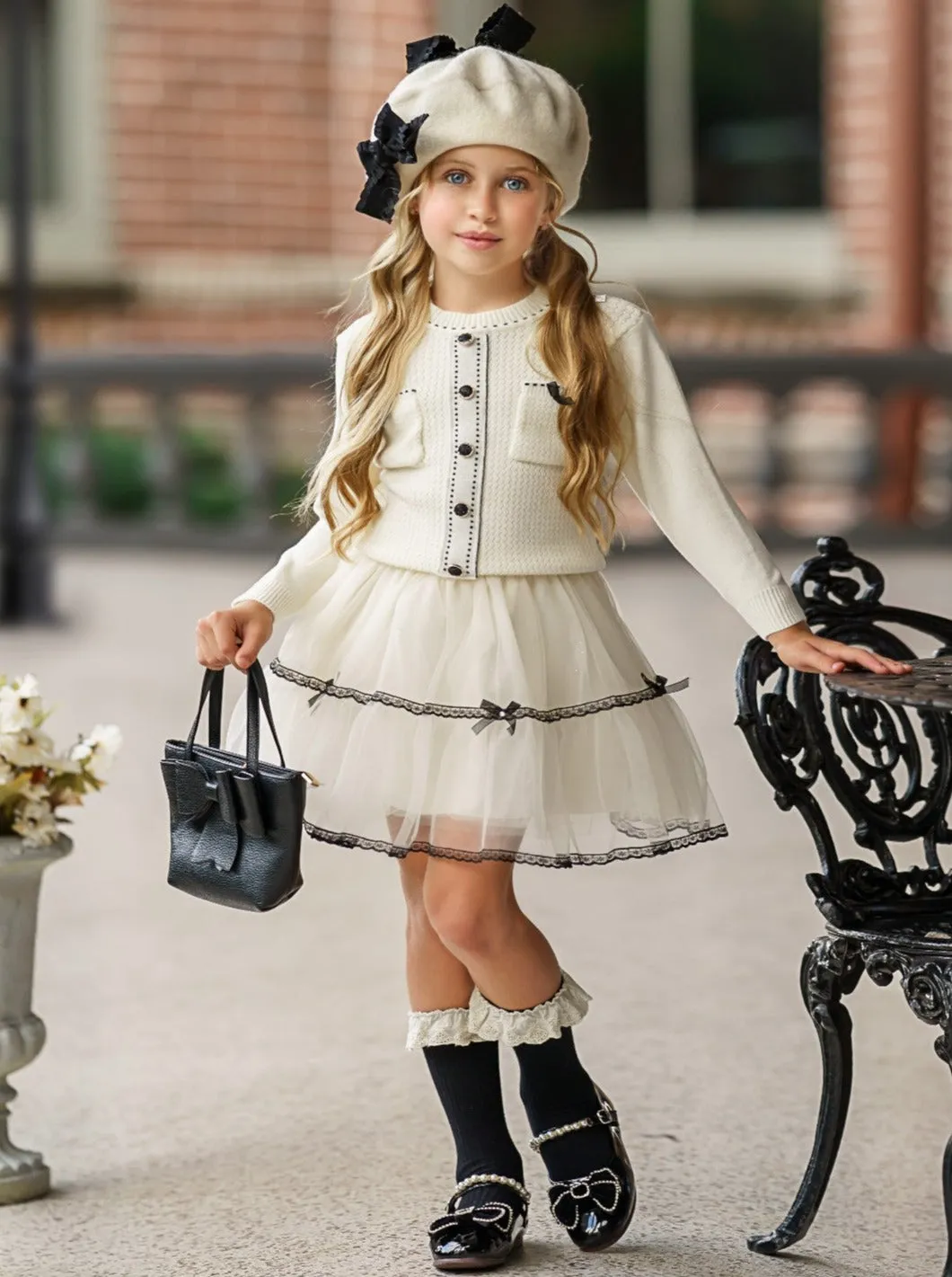 Bows and Tulle Sweater and Tutu Skirt Set