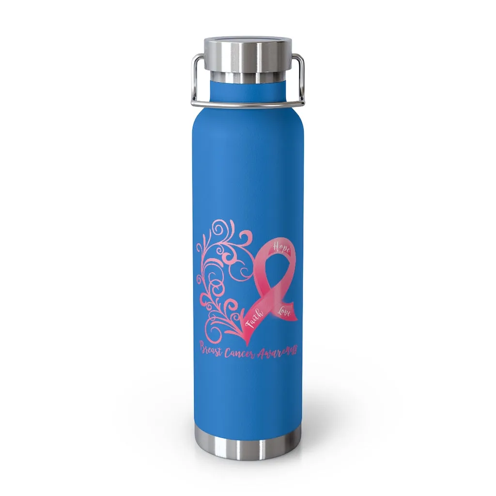 Breast Cancer Awareness Heart Copper Vacuum Insulated Bottle, 22oz - Several Colors Available