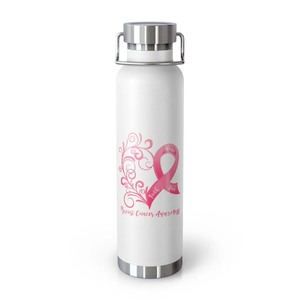 Breast Cancer Awareness Heart Copper Vacuum Insulated Bottle, 22oz - Several Colors Available