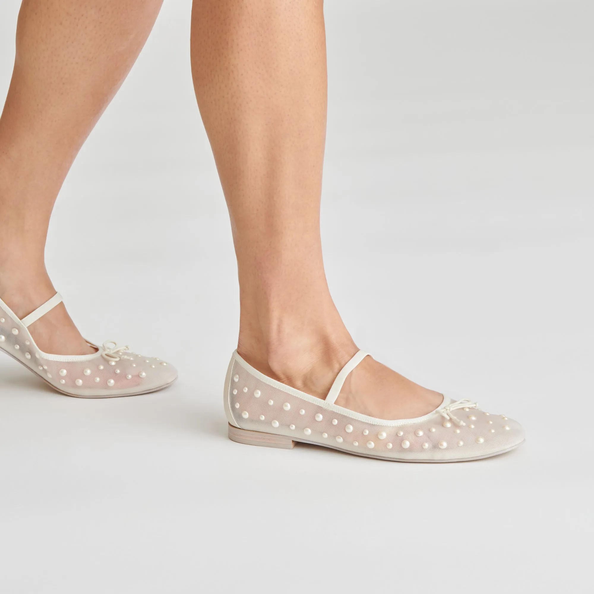 CADEL PEARL BALLET FLATS IVORY MESH