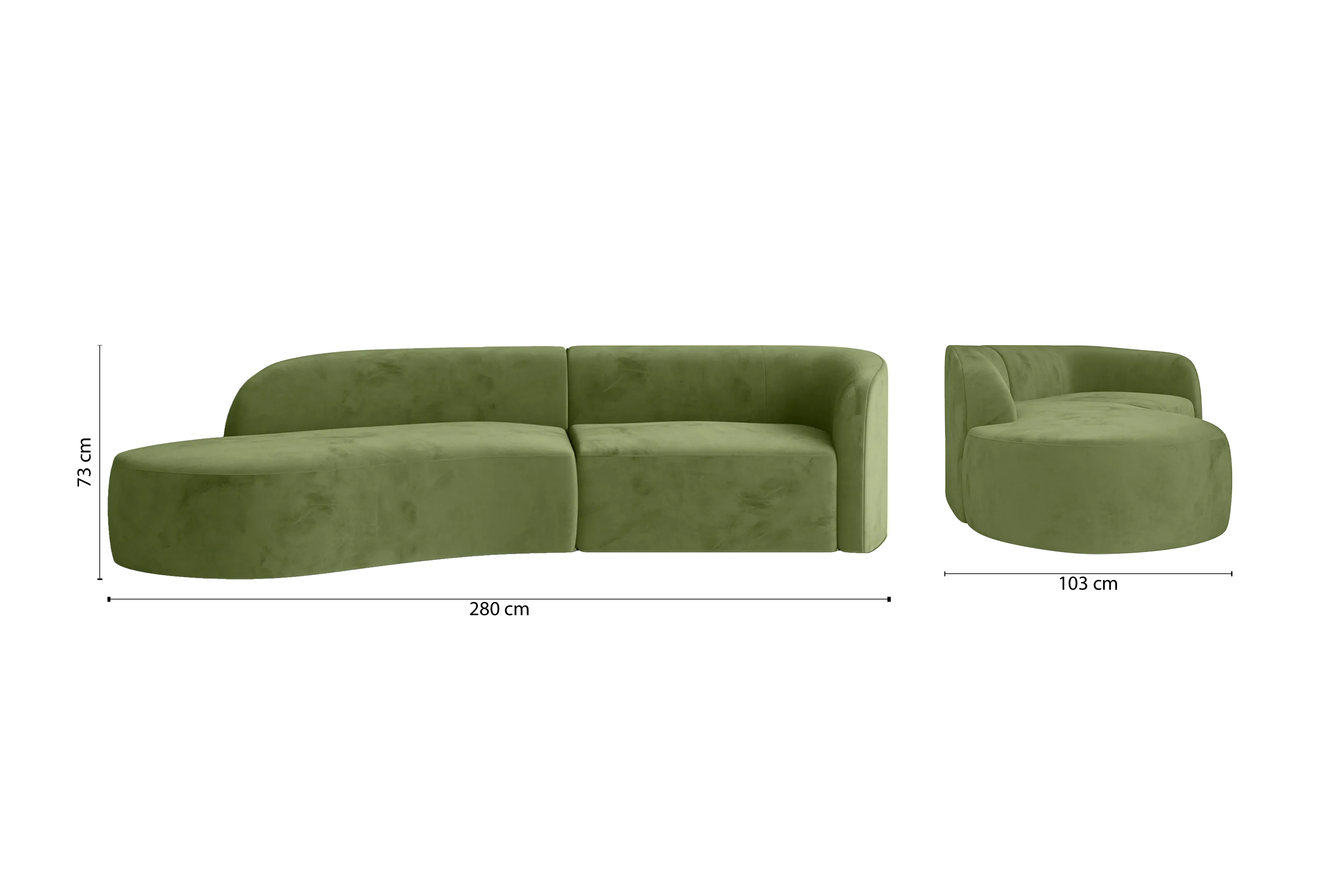 Caserta 3 Seater Left Hand Facing Chaise Lounge Corner Sofa Lime Velvet