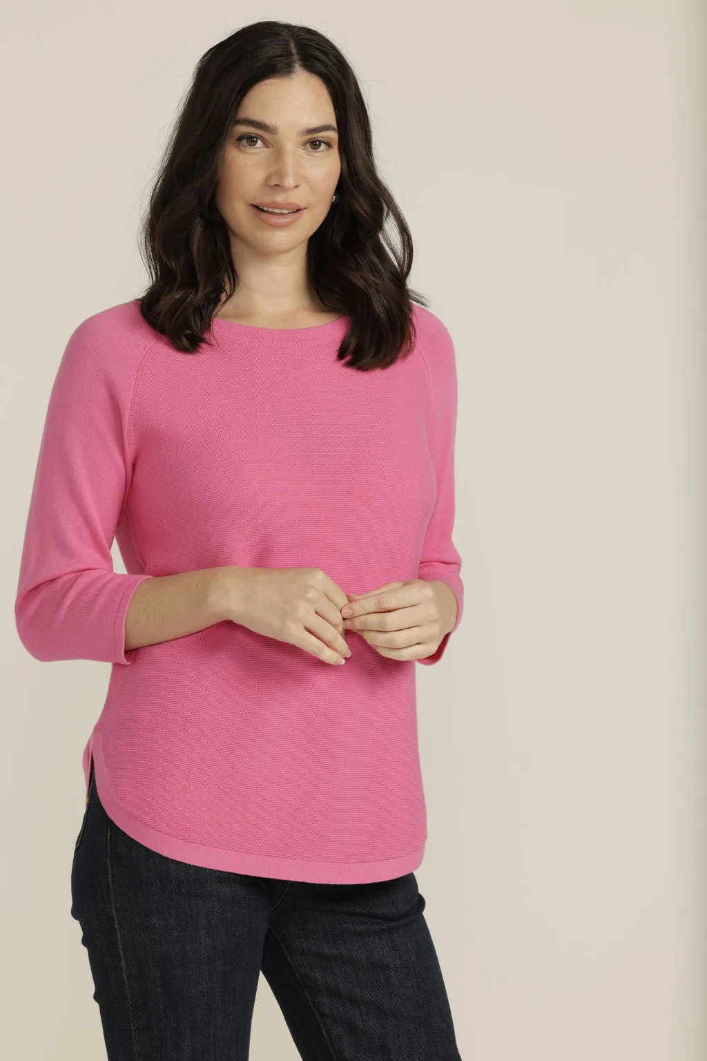 Cotton 3/4 Sleeve Raglan Jumper Bright Pink