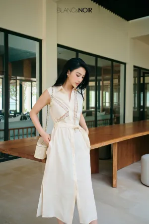 Cream Linen Mix Lace Dress