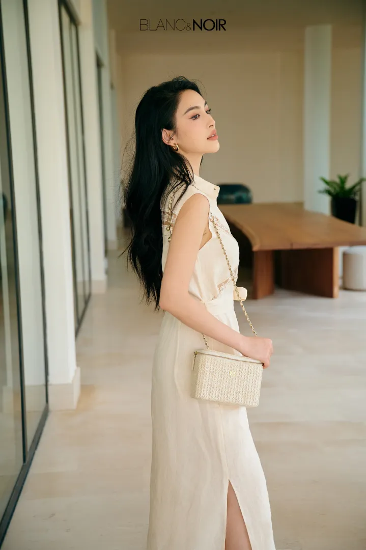 Cream Linen Mix Lace Dress