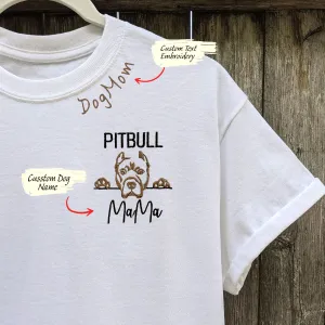 Custom Pitbull Dog Mama Embroidered Collar Shirt, Personalized Shirt with Dog Name, Best Gifts for Pitbull Lovers