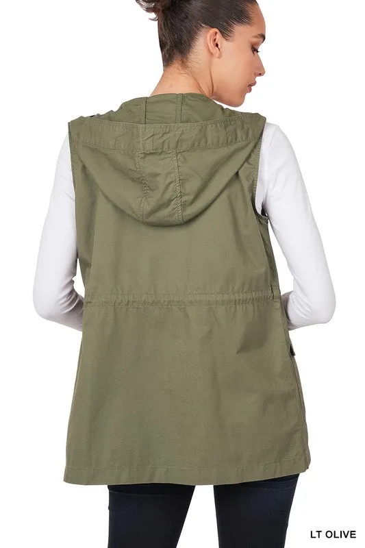 DANNY DRAWSTRING WAIST MILITARY HOODIE VEST S-XL