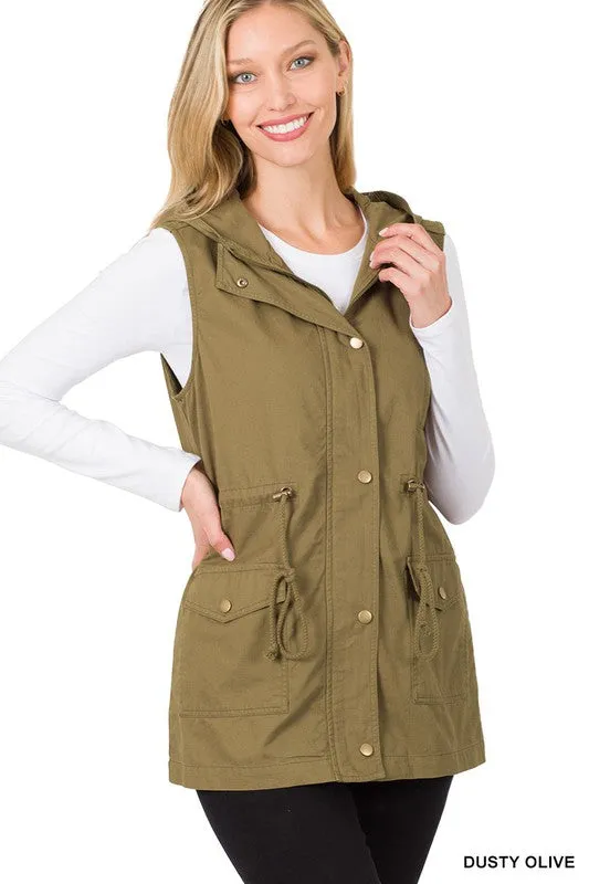 DANNY DRAWSTRING WAIST MILITARY HOODIE VEST S-XL