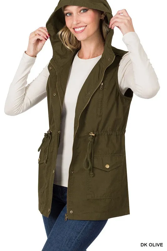 DANNY DRAWSTRING WAIST MILITARY HOODIE VEST S-XL