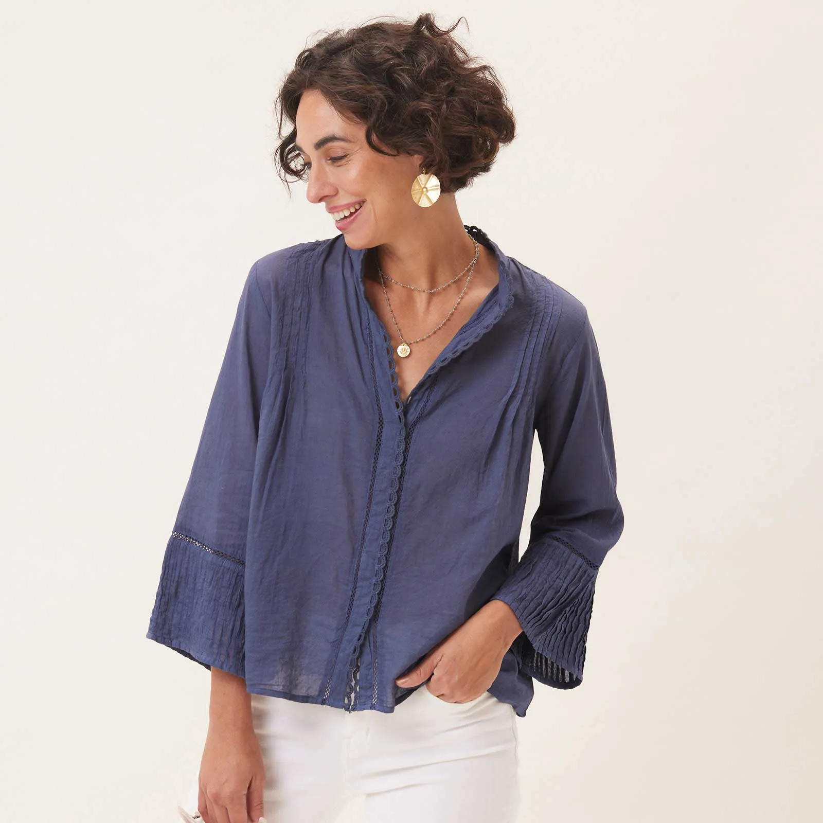 Easy Lightweight Navy Cotton Blouse