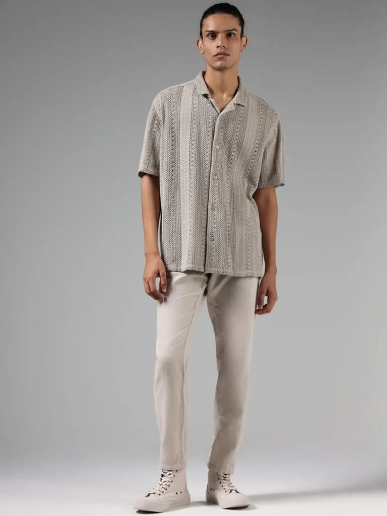 ETA Grey Crochet Cotton Resort-Fit Shirt