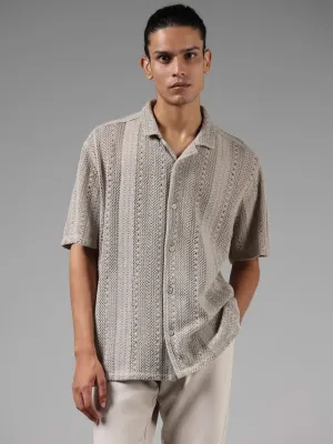 ETA Grey Crochet Cotton Resort-Fit Shirt