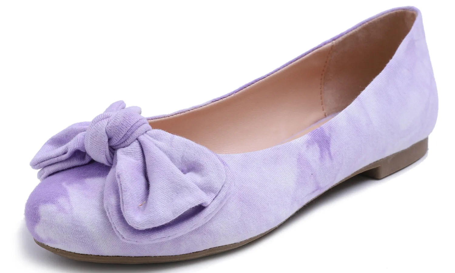 Feversole Women's Round Toe Cute Bow Trim Ballet Flats Tie Dye Lavender Purple