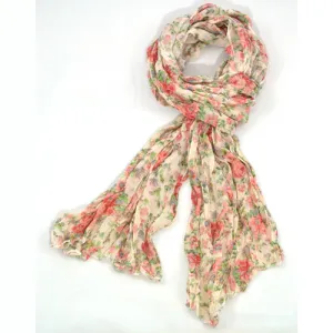 Floral Scarf - Peach, green & coral