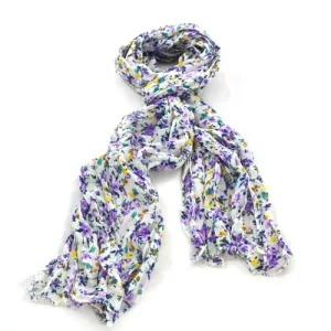 Floral Scarf - Purple, turquoise on cream