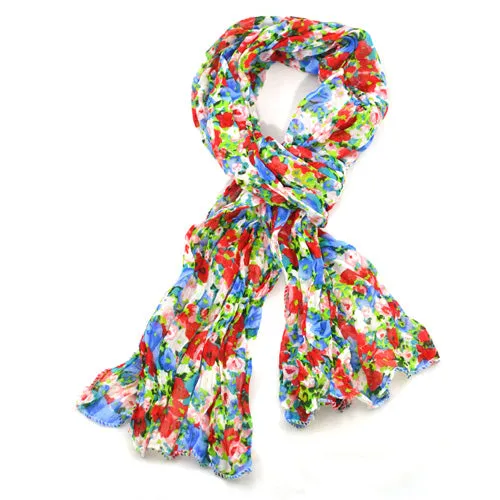 Floral Scarf - Red, blue, green & white