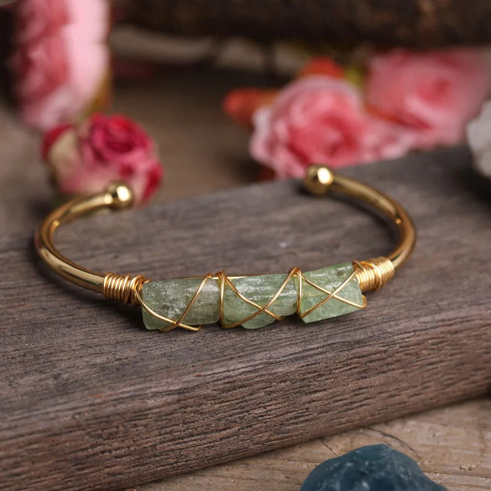 Gold Copper Wire Winding Bracelet Natural Tourmaline Beads,Great gift idea for her!So Beautiful!!