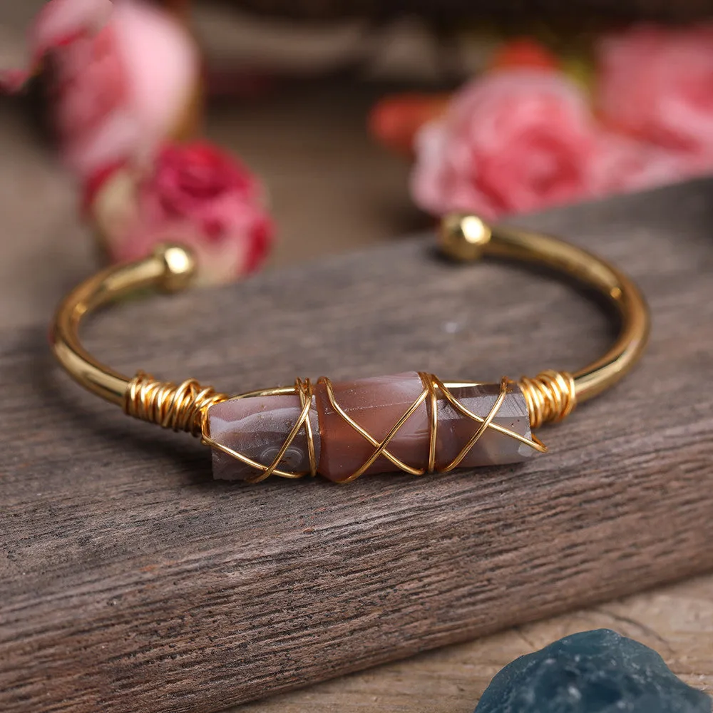 Gold Copper Wire Winding Bracelet Natural Tourmaline Beads,Great gift idea for her!So Beautiful!!