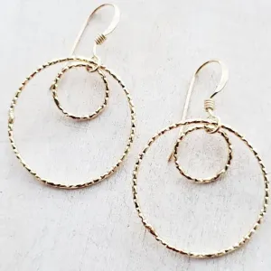 Gold Double Circle Diamond Cut Earrings