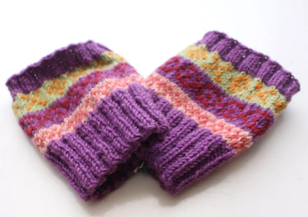 Handknitted Purple Multicolor Christmas Gift Short Legwarmers