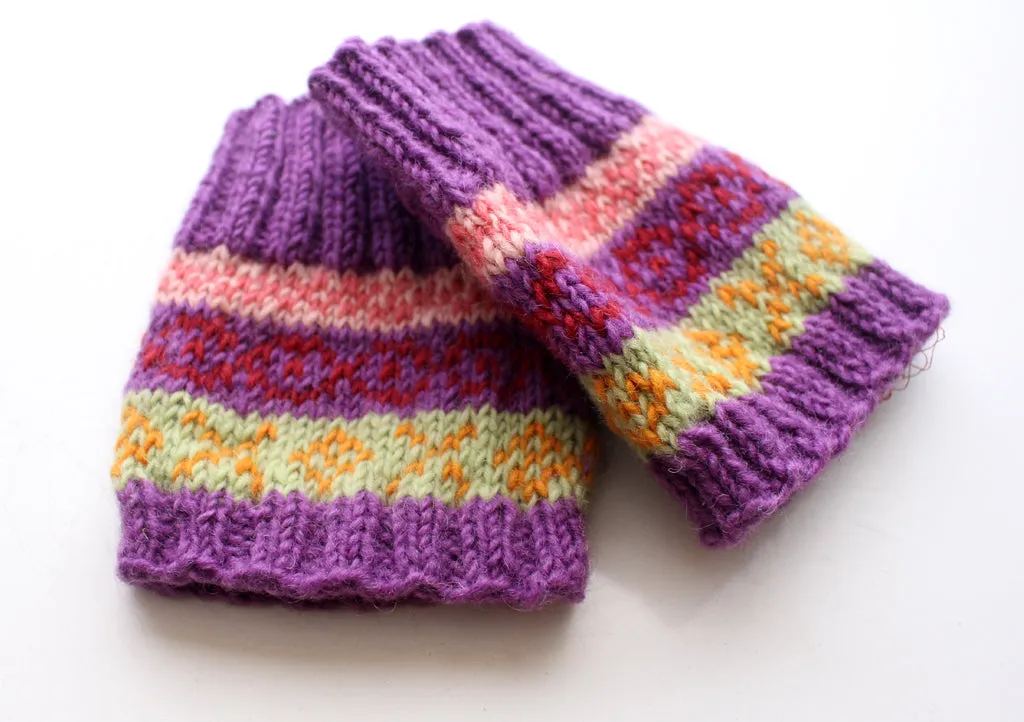 Handknitted Purple Multicolor Christmas Gift Short Legwarmers