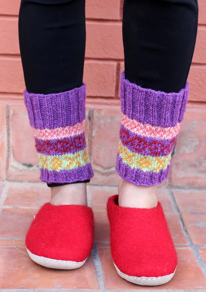 Handknitted Purple Multicolor Christmas Gift Short Legwarmers