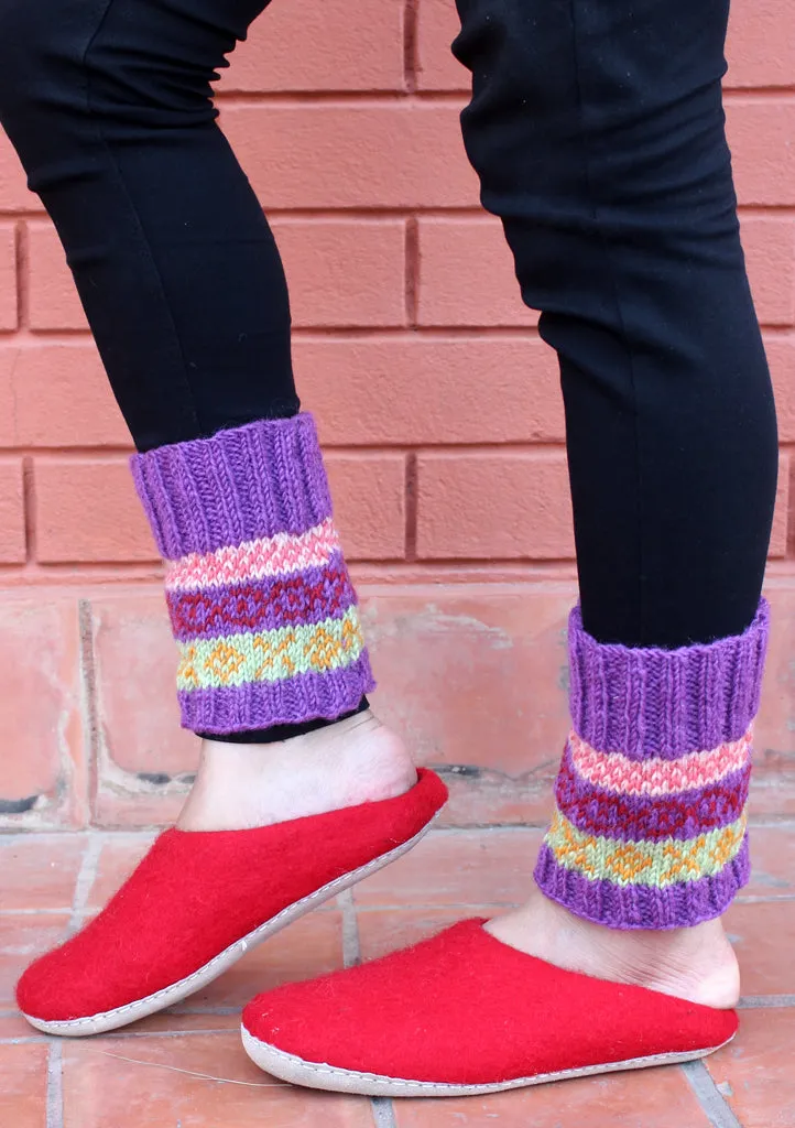 Handknitted Purple Multicolor Christmas Gift Short Legwarmers