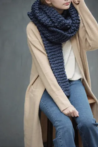 Handmade Chunky Knitted Scarf - Navy