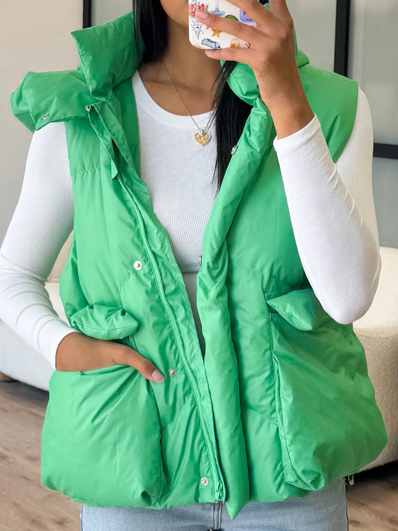 Hooded Pocket Puffer Vest | Jade |  Plus Available | FINAL SALE