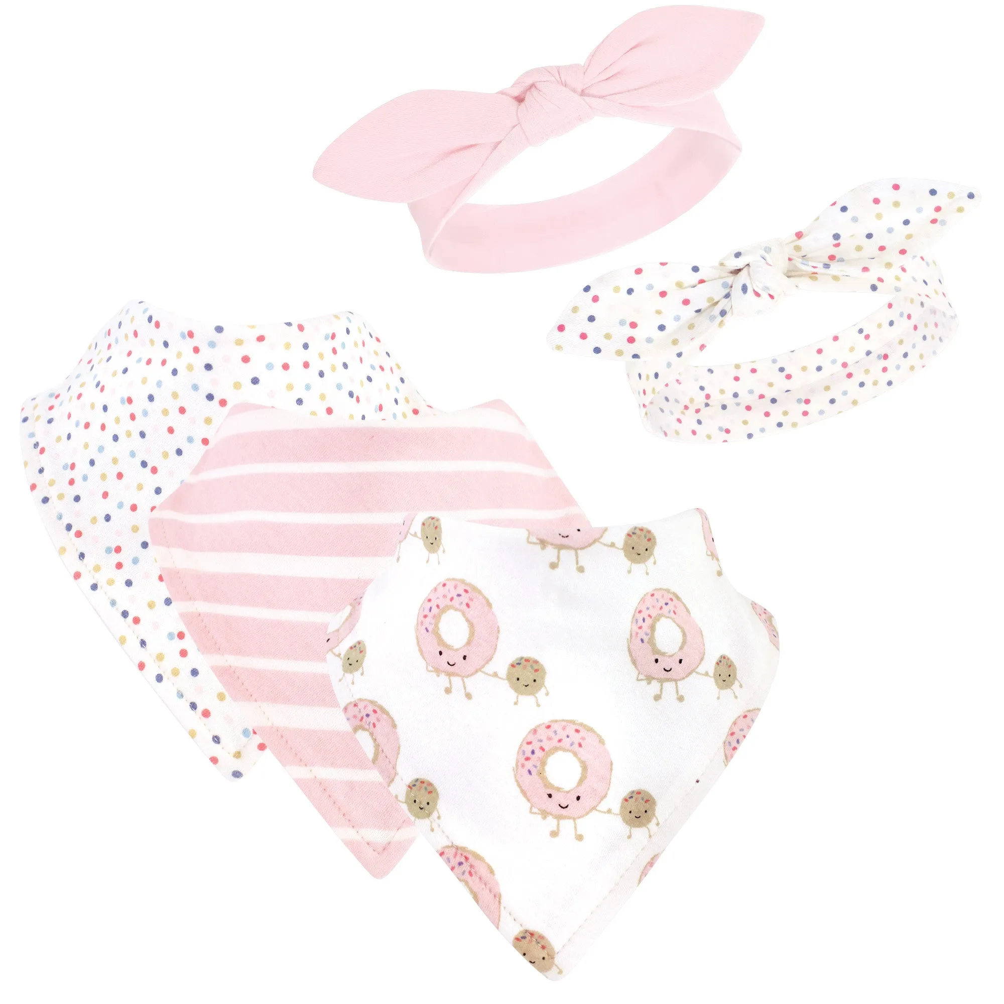 Hudson Baby Cotton Bib and Headband or Caps Set, Donut Hole