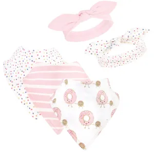 Hudson Baby Cotton Bib and Headband or Caps Set, Donut Hole