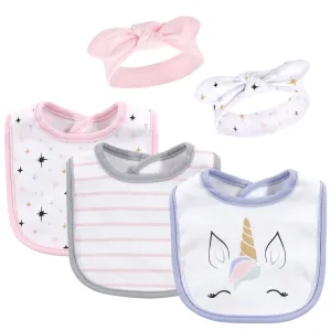 Hudson Baby Cotton Bib and Headband or Caps Set, Unicorn Lashes