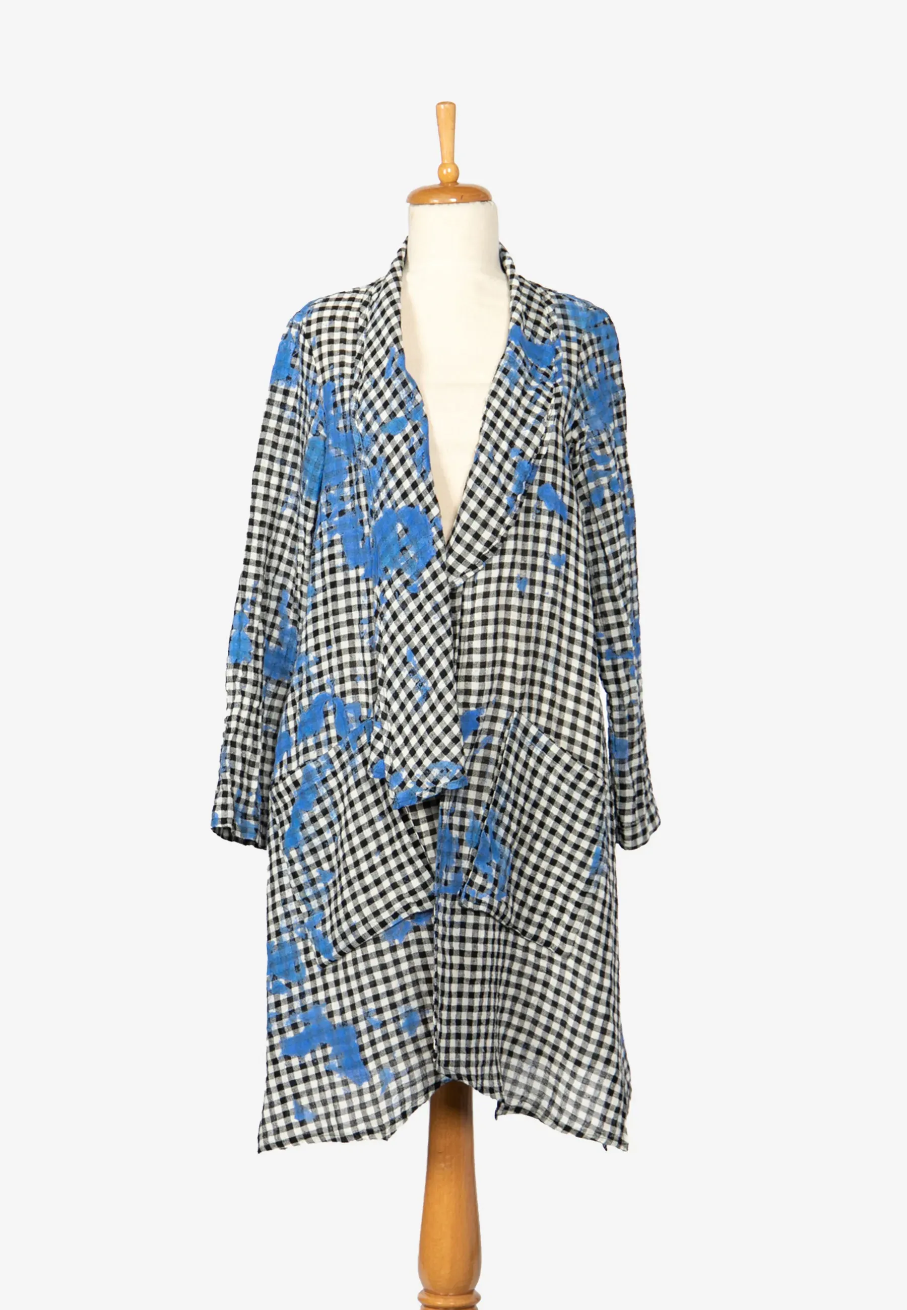 JAX Mid-length, checkered gauze linen duster