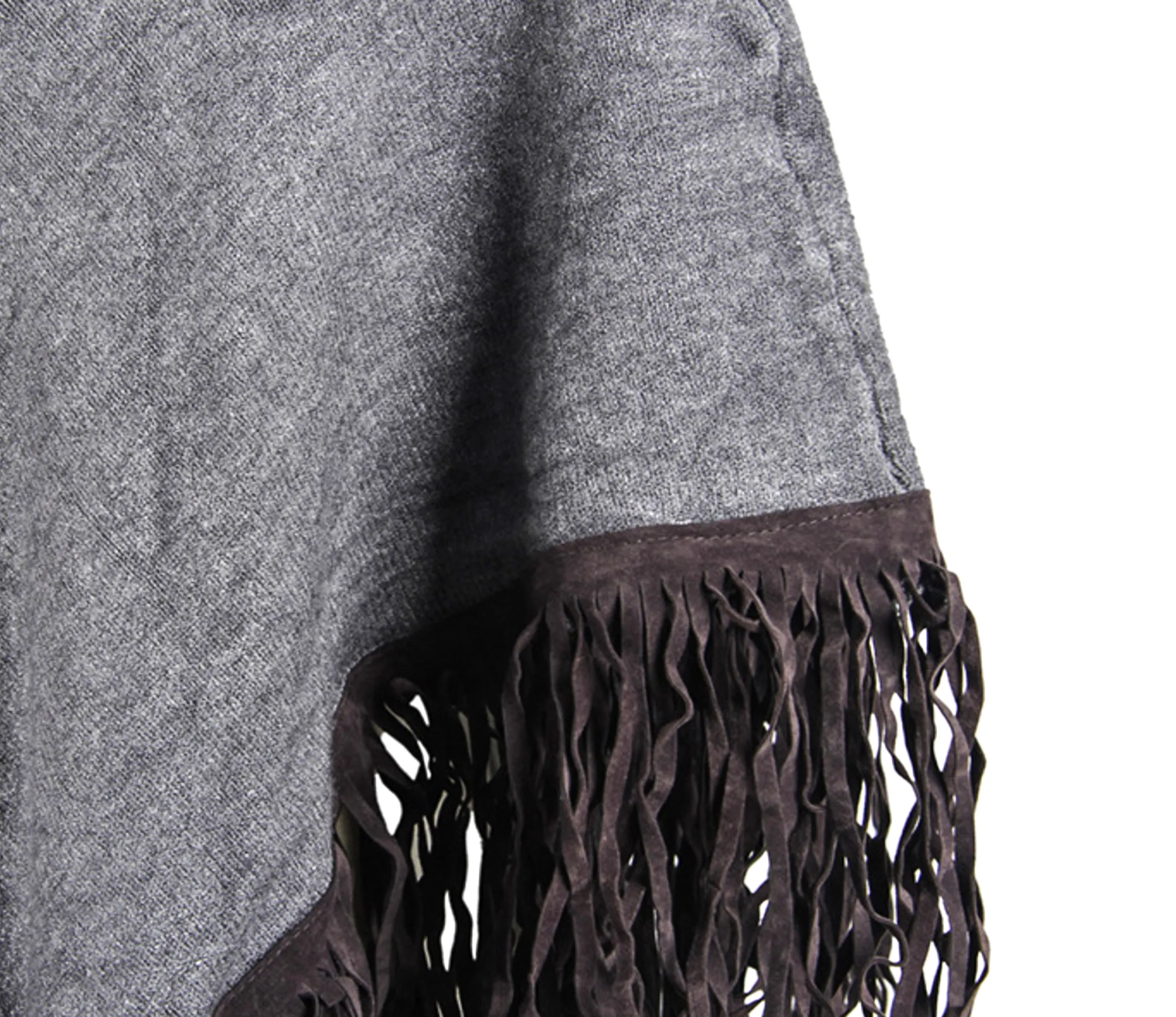 Knit & Suede Fringe Poncho