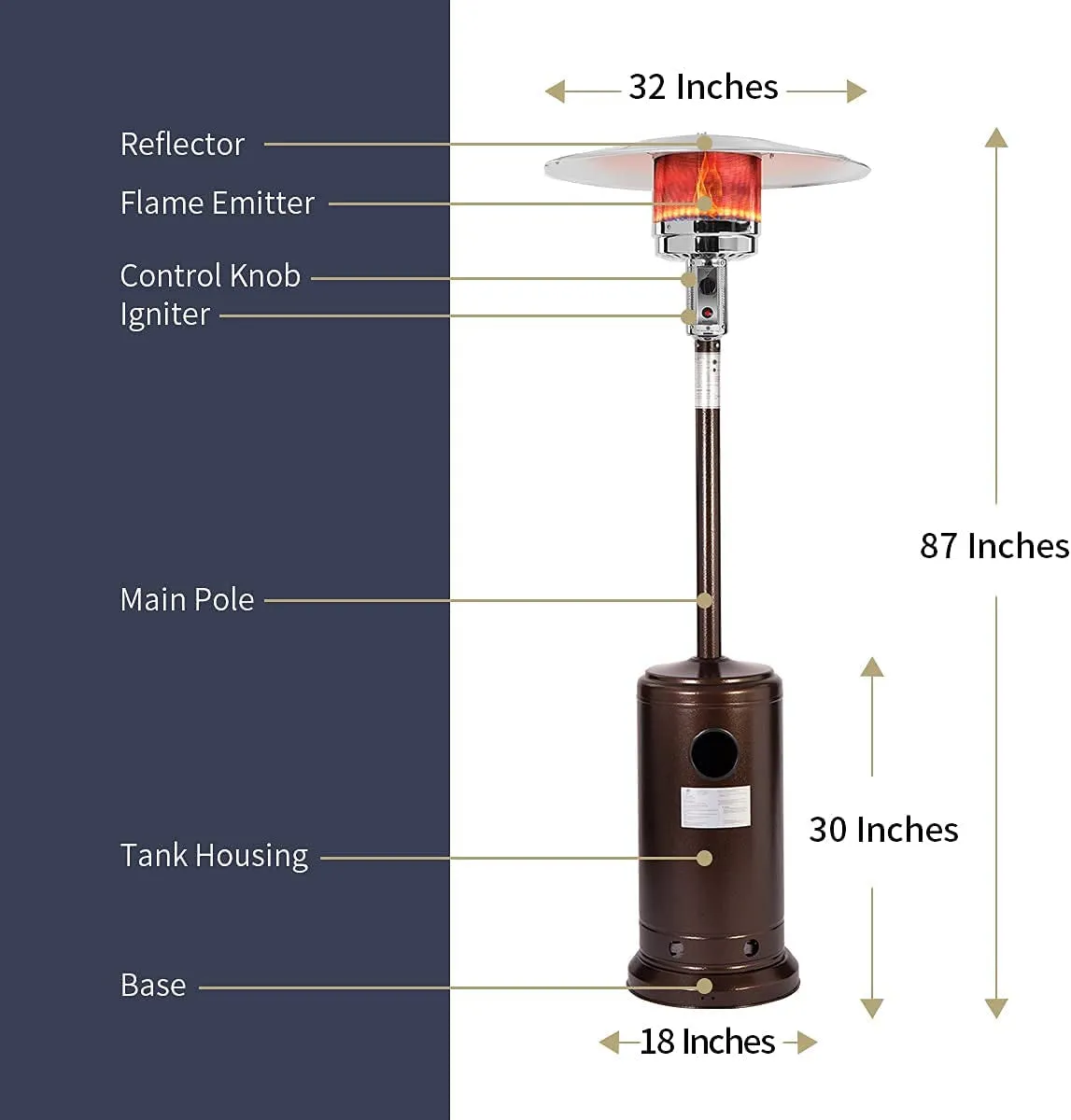 KT 46,000 BTU Propane Outdoor Patio Heater with Cover and Wheels for Residential or Commercial Use 87 Inches