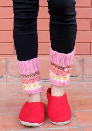 Light Pink and White Multicolor Woolen Short Legwarmers