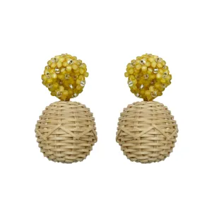 Liz Rattan Ball Yellow Earrings