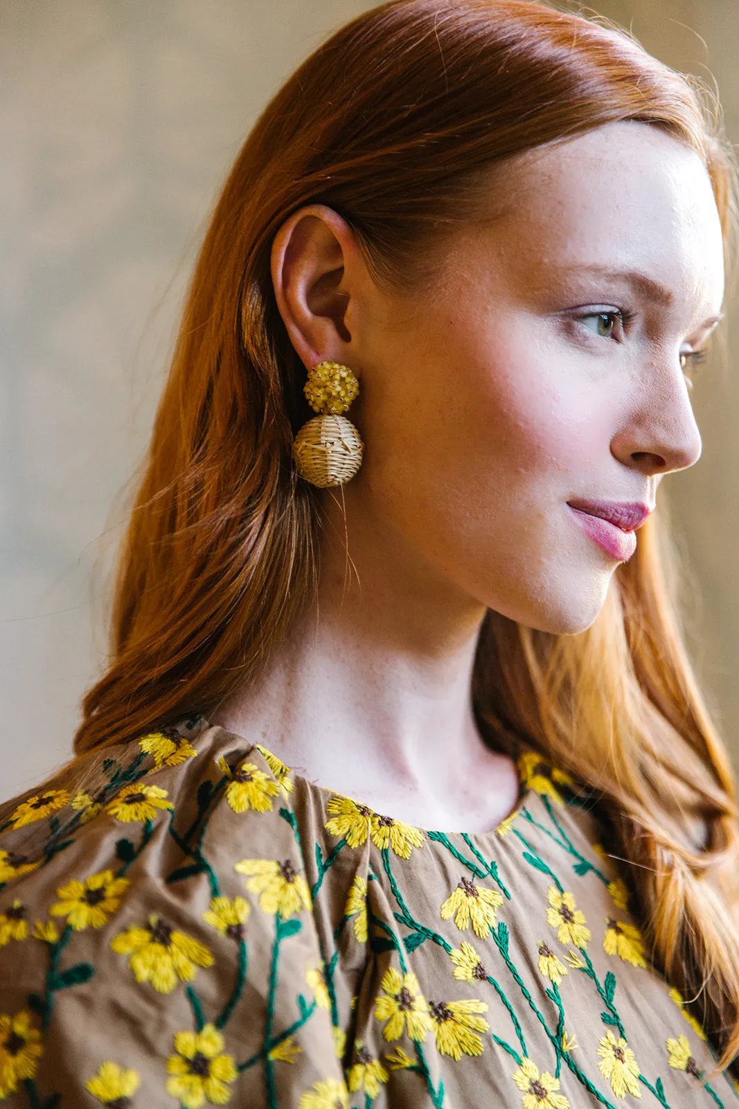 Liz Rattan Ball Yellow Earrings