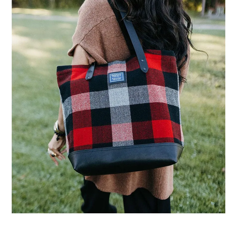 Lowertown Tri-Color Buffalo Check Wool Tote